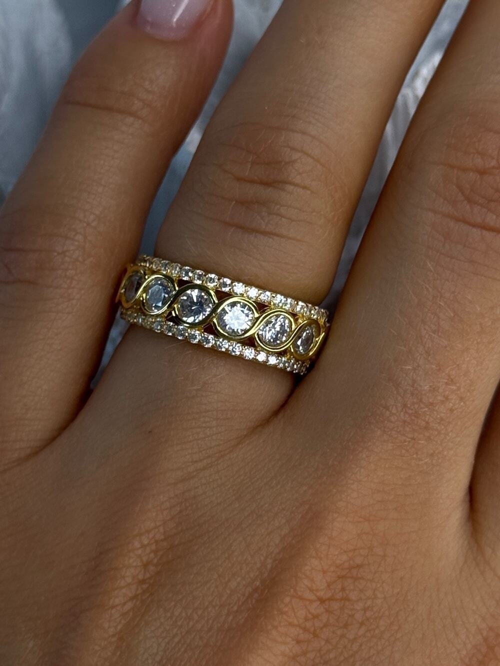 925 Sterling Silver Gold Plated Overlay Band Cz Ring Size 7